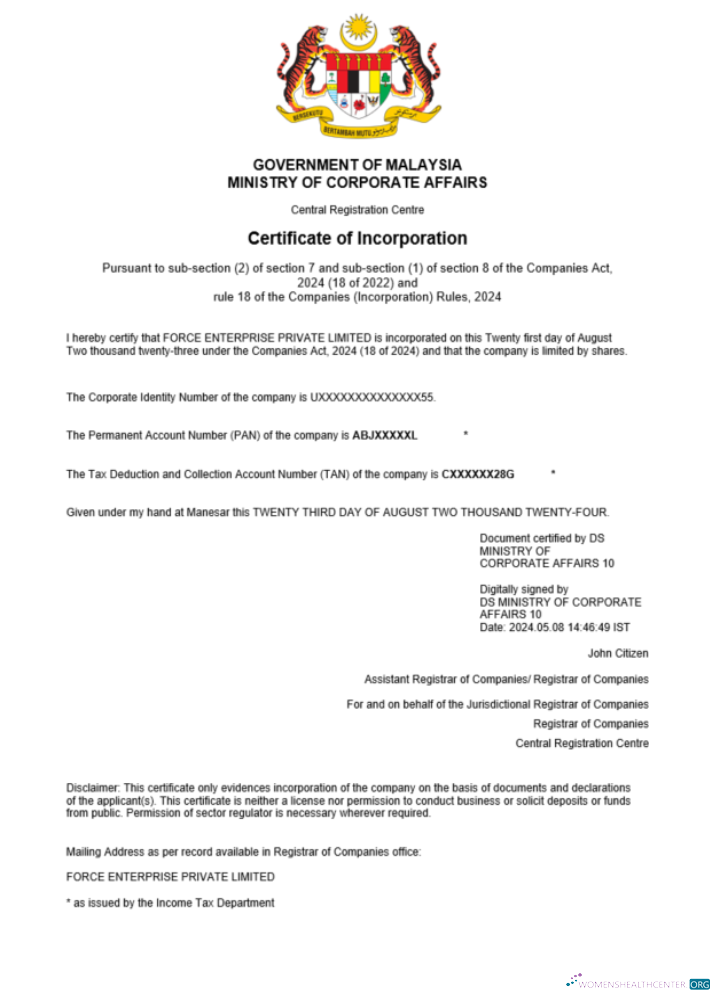 Download Malaysia business registration certificate Word and PDF template Photoshop template